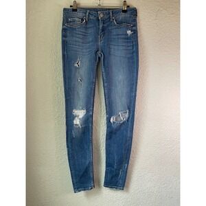 Zara Woman Slim Fit Ripped Distressed Medium Wash Denim Jeans Size 04